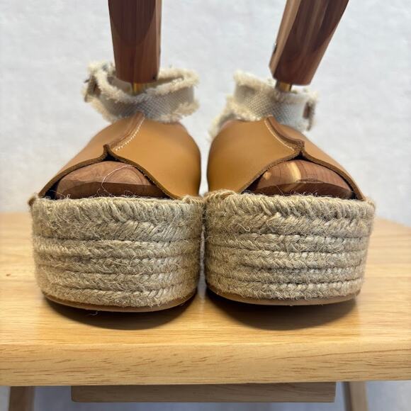 Zara Tan Leather Flatform Espadrille Ankle Buckle Platform Sandals Size EU 39 - Picture 6 of 13